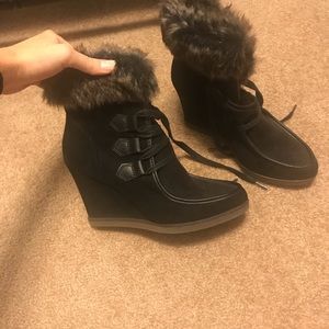 Wedge fur booties. Black from target size 7